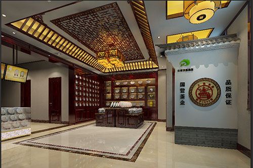 淮北古朴典雅的中式茶叶店大堂设计效果图